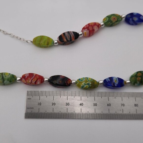 18 Inch Sterling Silver Colorful Glass Unique Necklace B365 - Picture 5 of 6